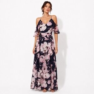 Vince Camuto Ruffle Shoulder Maxi Floral Dress Pink NWOT Fairy Wedding Sz 6